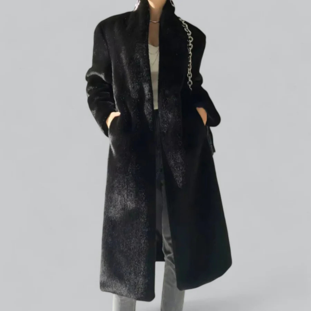 Damen - Langer schwarzer Trenchcoat - Schmale Passform - Klassischen Stil - Zeitloses für jede Garderobe
