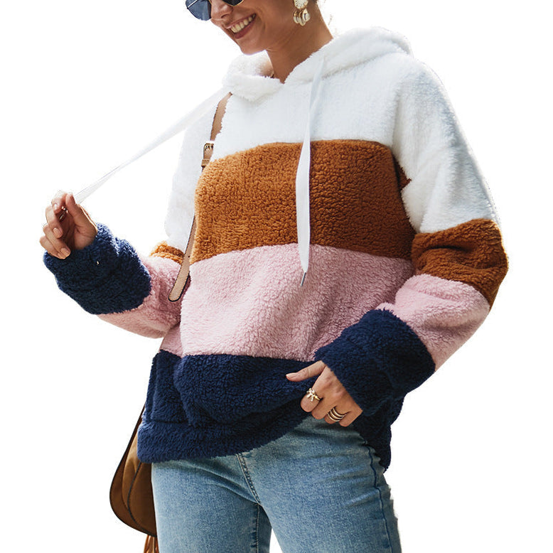 Damen - Fleece Kapuzenpullover - Farbblock-Stil - Weicher Stoff für Komfort und Stil