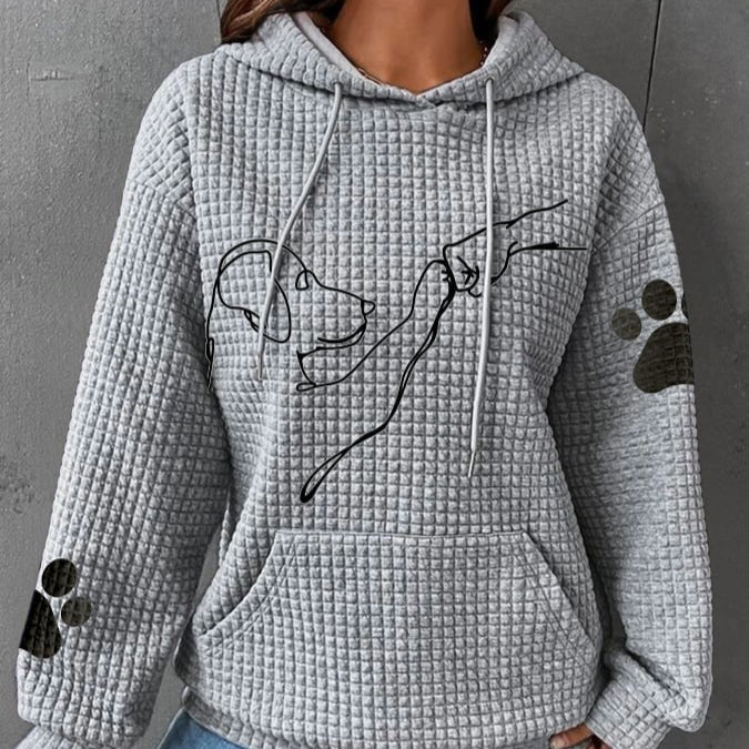 Damen - Kuscheliger Kapuzenpulli - Weicher Stoff - Süßem Hundedruck - Perfekt für gemütliche Tage