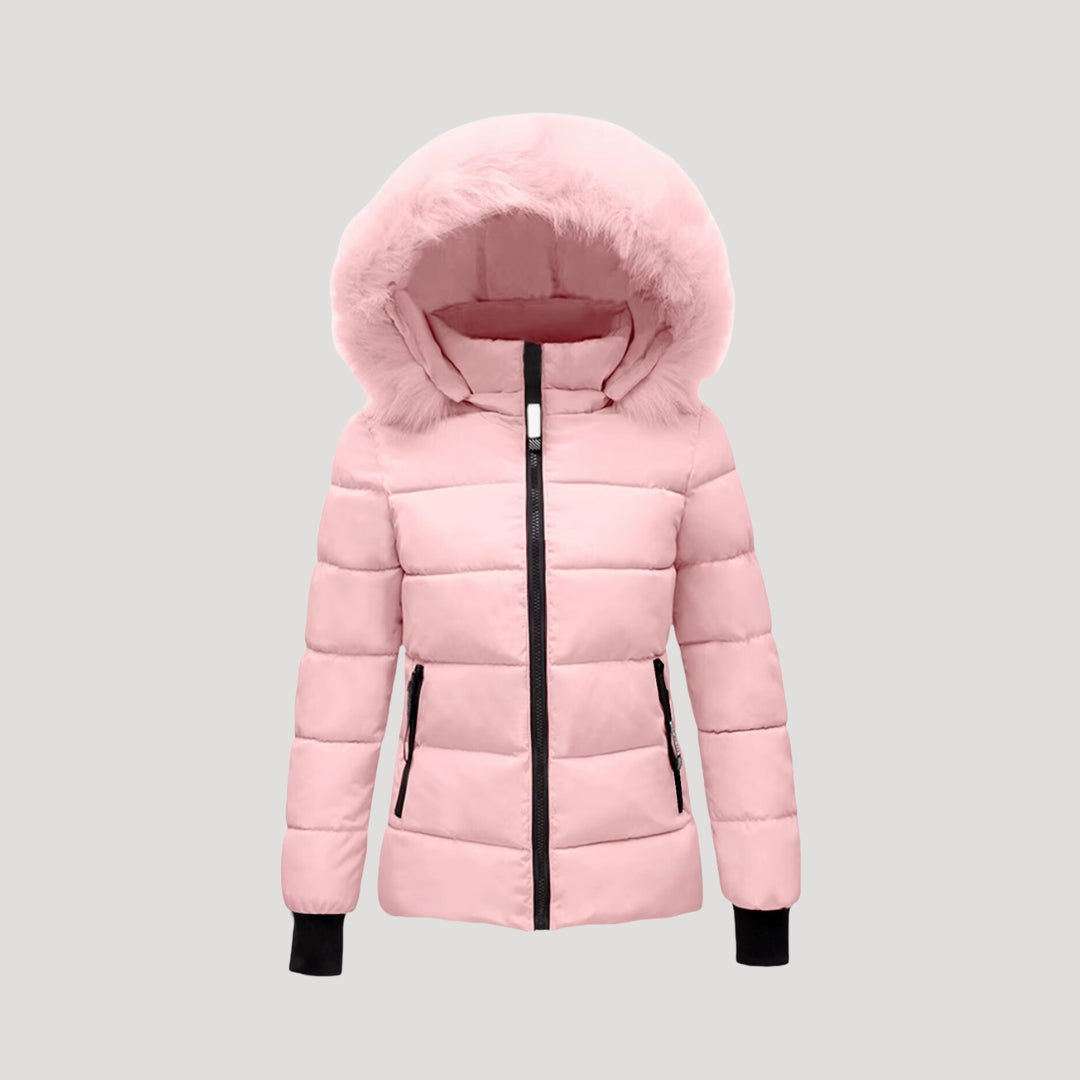 Damen - Pufferjacke - Pelzmantel mit Kapuze und Wattierung - Stylische und warme Winterjacke