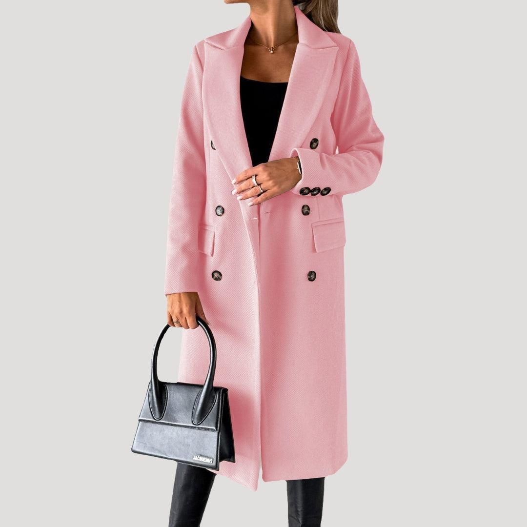 Damen - Langer Wintermantel - Zweireihiger Stil - Eleganter und warmer Begleiter für kalte Tage