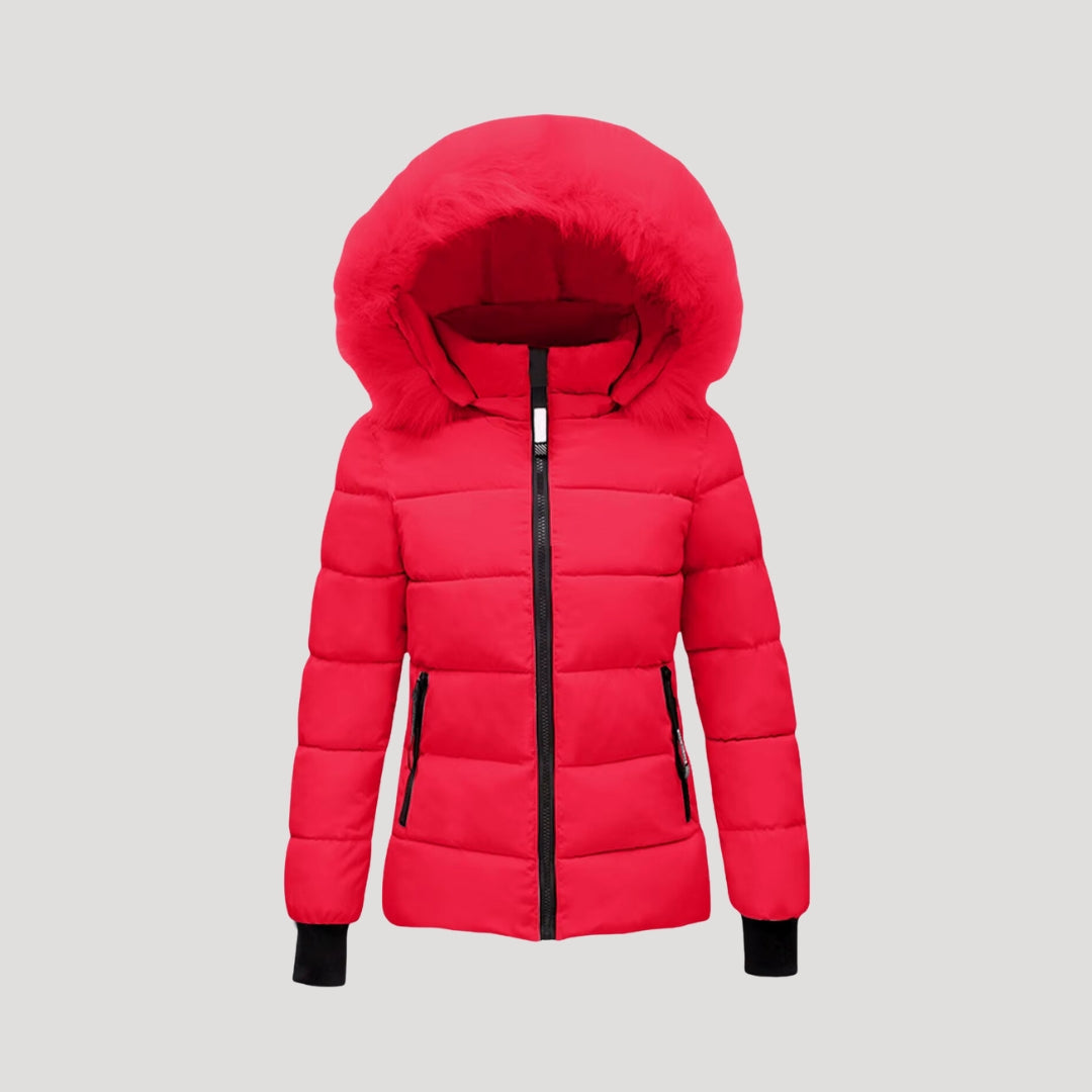 Damen - Pufferjacke - Pelzmantel mit Kapuze und Wattierung - Stylische und warme Winterjacke