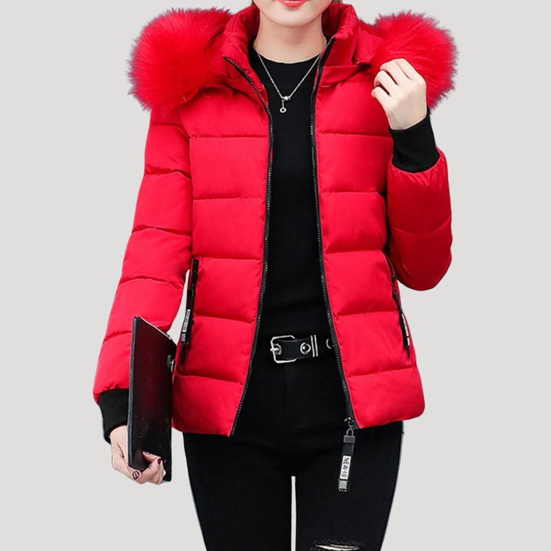 Damen - Pufferjacke - Pelzmantel mit Kapuze und Wattierung - Stylische und warme Winterjacke