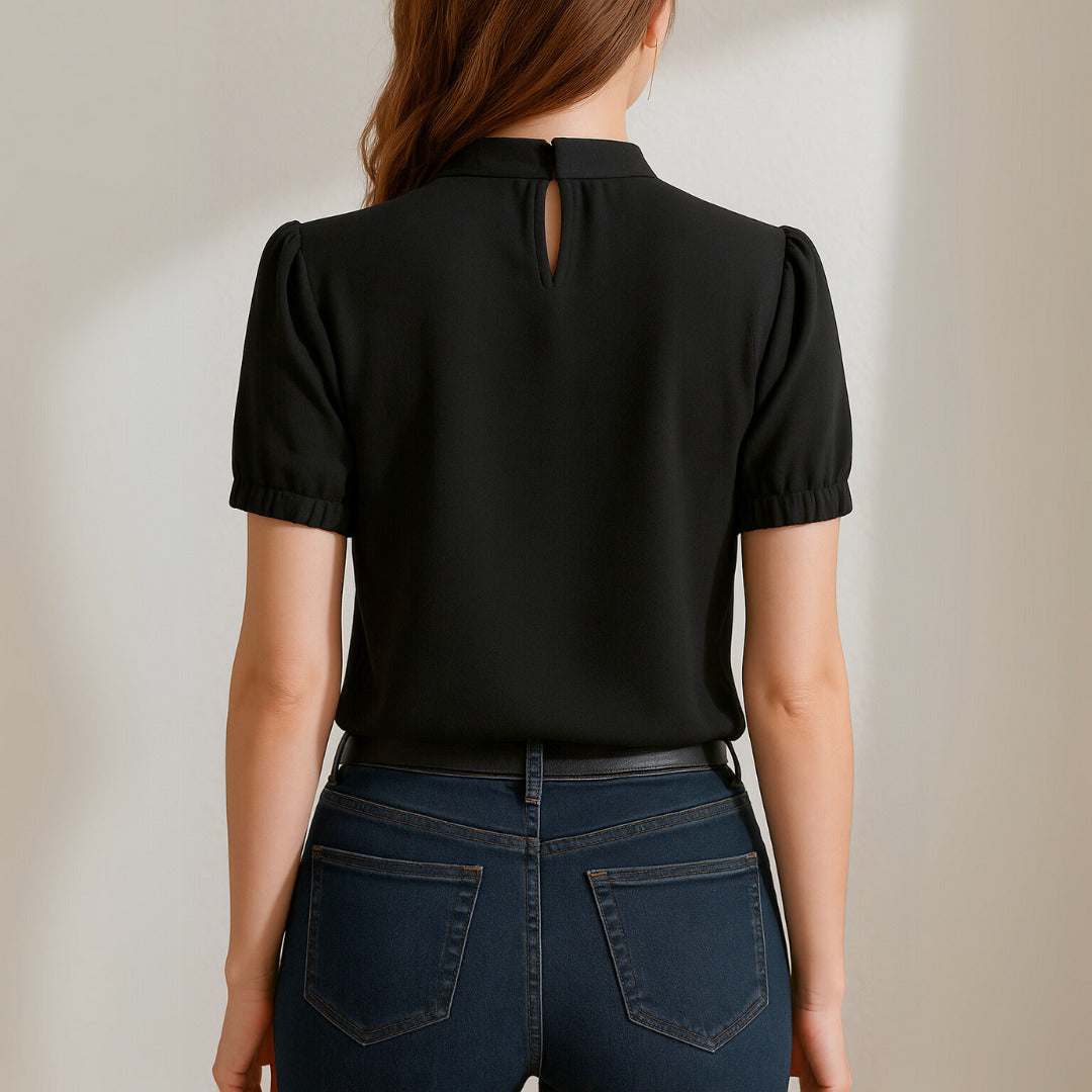 Damen - Plissee-Bluse - geteilte Ärmel - Atmungsaktive Material - Leichtes Freizeit-Top für stilvolle Outfits