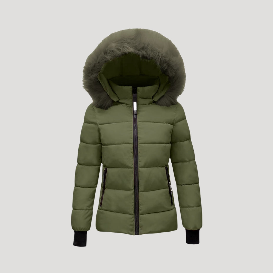 Damen - Pufferjacke - Pelzmantel mit Kapuze und Wattierung - Stylische und warme Winterjacke
