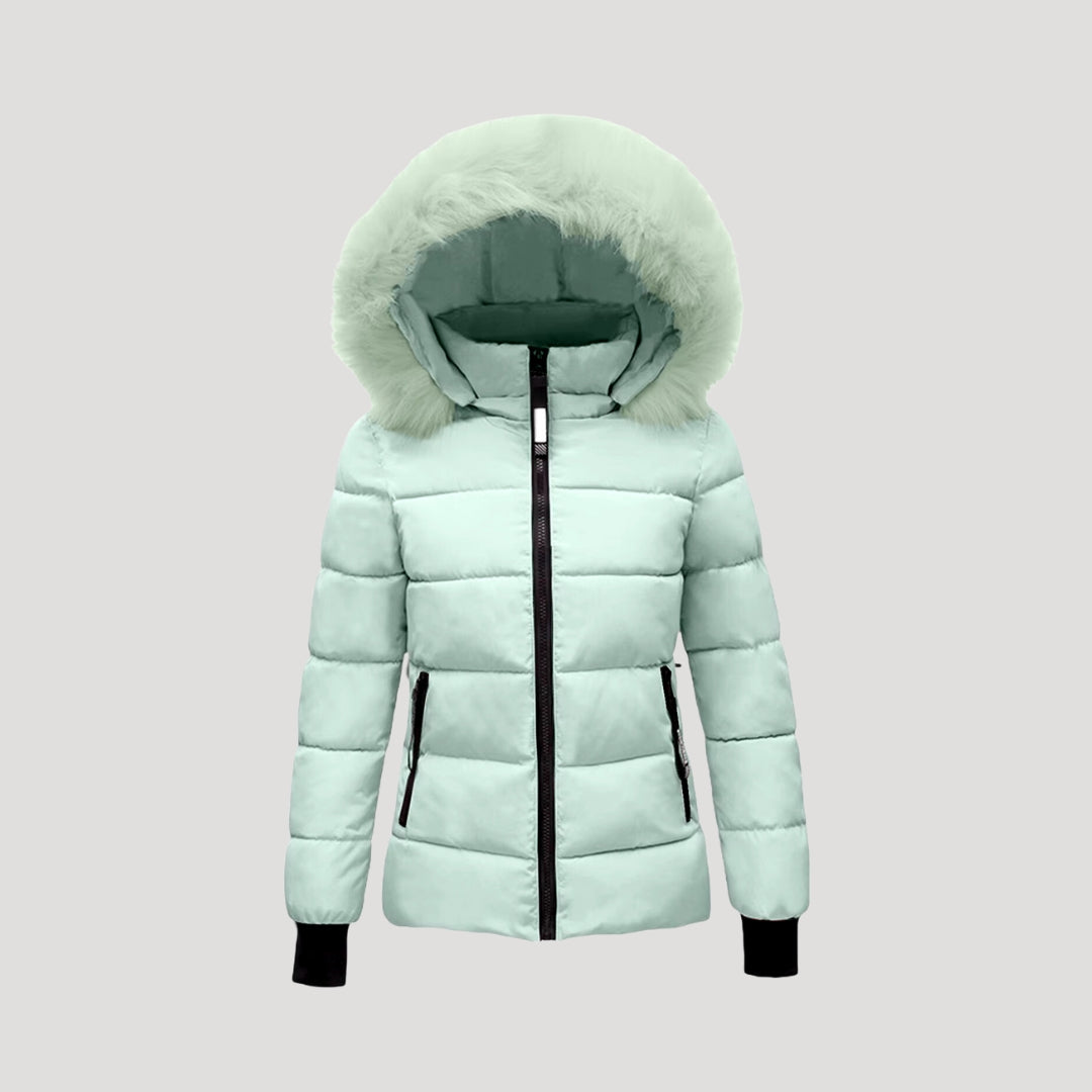 Damen - Pufferjacke - Pelzmantel mit Kapuze und Wattierung - Stylische und warme Winterjacke