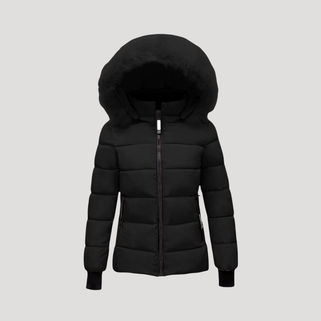 Damen - Pufferjacke - Pelzmantel mit Kapuze und Wattierung - Stylische und warme Winterjacke