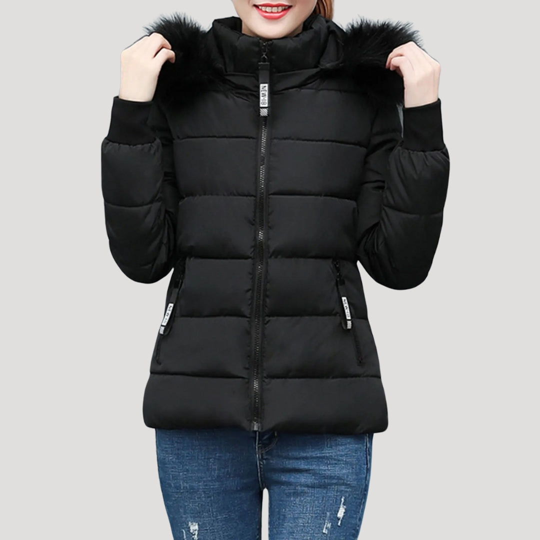Damen - Pufferjacke - Pelzmantel mit Kapuze und Wattierung - Stylische und warme Winterjacke