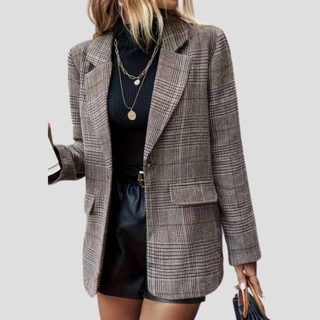 Damen - Karierter Winter Blazer - Maßgeschneidert - Wollmischung - Eleganter Look für die kalte Saison