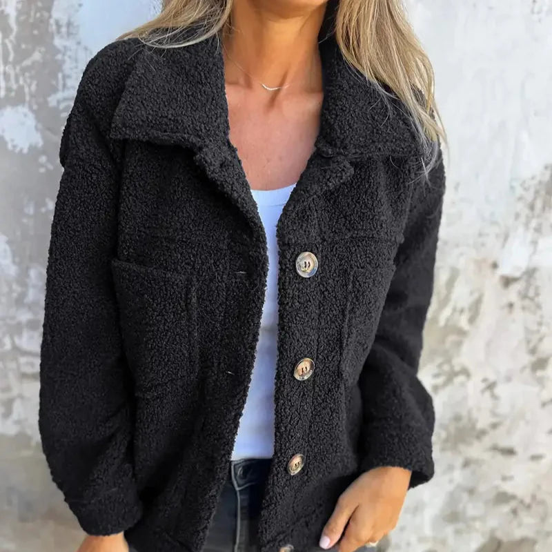 Damen - Langärmliger Teddy Mantel - Kuscheliger Winter Stoff - Perfekter Winterstil für Gemütlichkeit