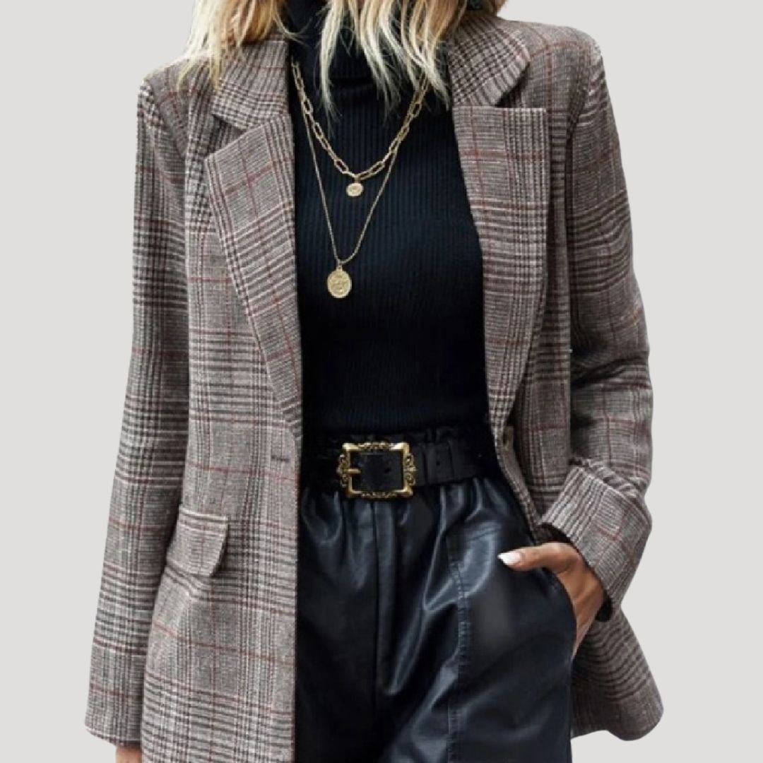 Damen - Karierter Winter Blazer - Maßgeschneidert - Wollmischung - Eleganter Look für die kalte Saison