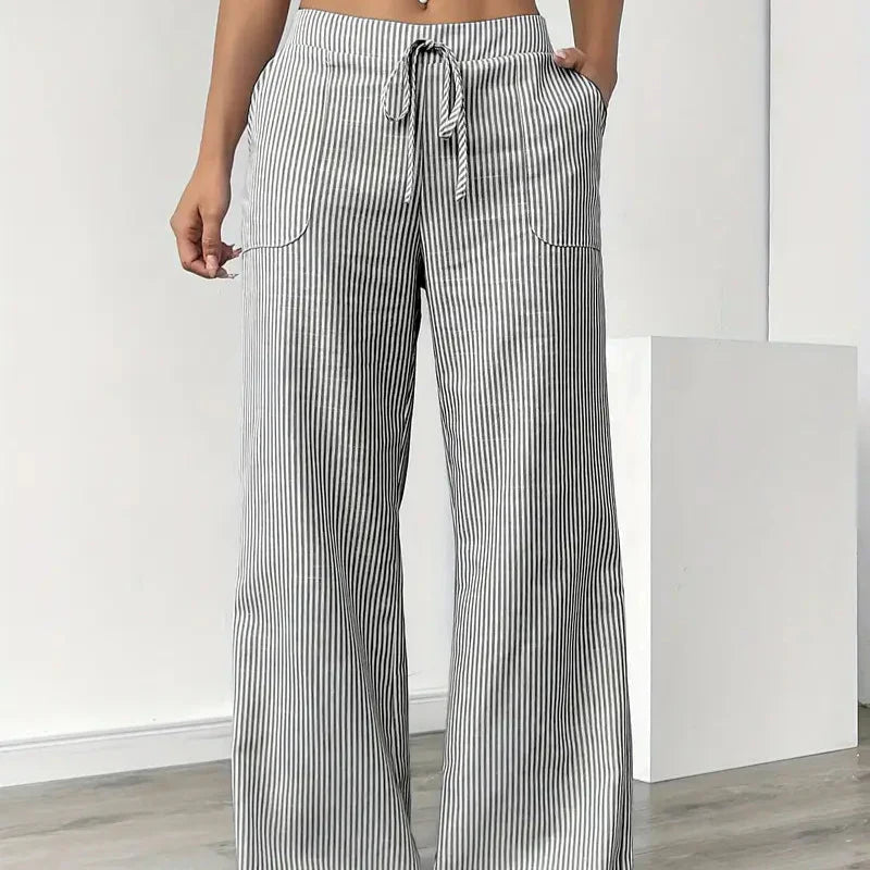 Damen - Gestreifte Hose - Bequemer Stoff - Trendy Bottoms für jeden Anlass