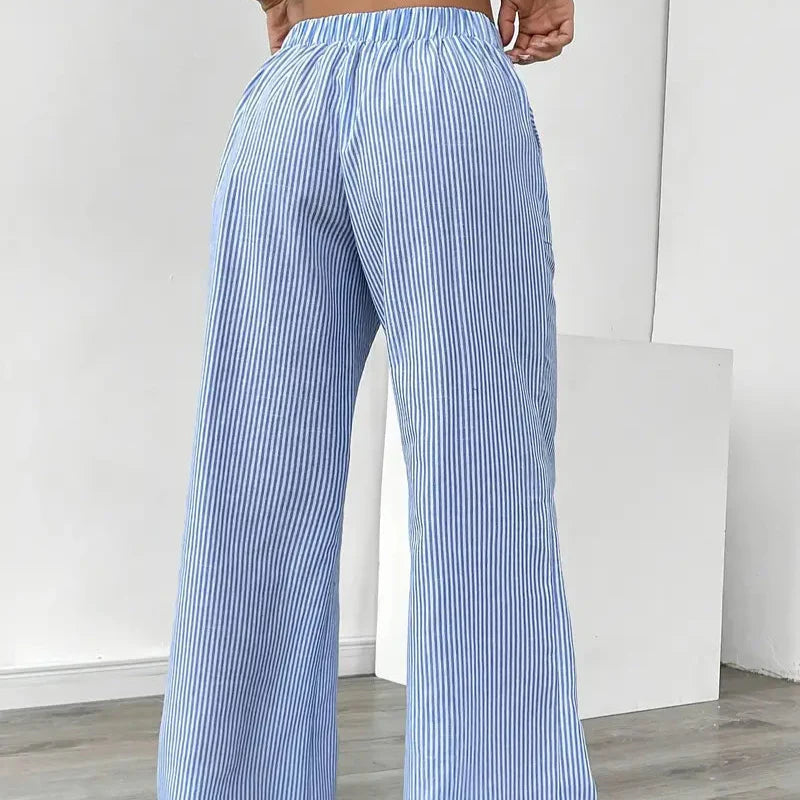 Damen - Gestreifte Hose - Bequemer Stoff - Trendy Bottoms für jeden Anlass