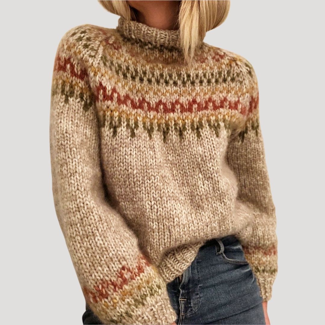 Damen - Grobstrick Pullover - Fair Isle Design - Bequemer Übergroßer Stil für kühle Tage