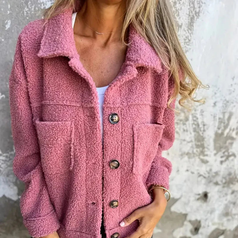 Damen - Langärmliger Teddy Mantel - Kuscheliger Winter Stoff - Perfekter Winterstil für Gemütlichkeit