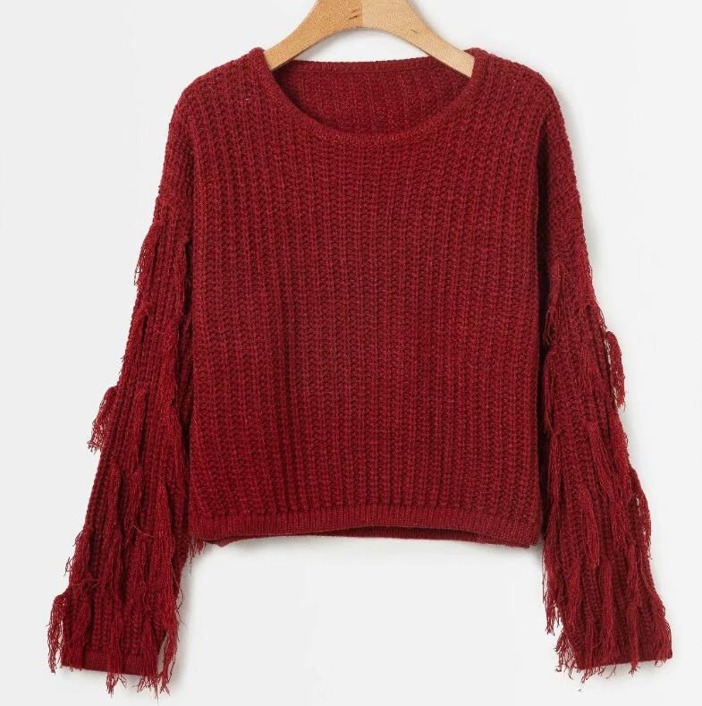 Damen - Kuscheliger Strickpullover - Fransenärmeln - Weiches Material - Gemütliche Looks