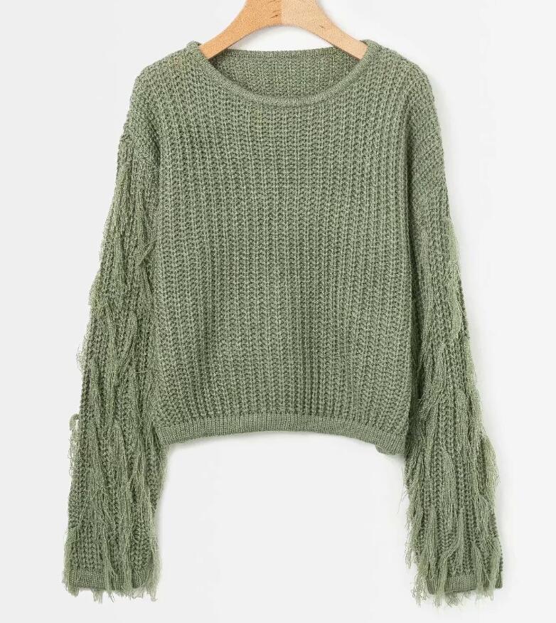 Damen - Kuscheliger Strickpullover - Fransenärmeln - Weiches Material - Gemütliche Looks