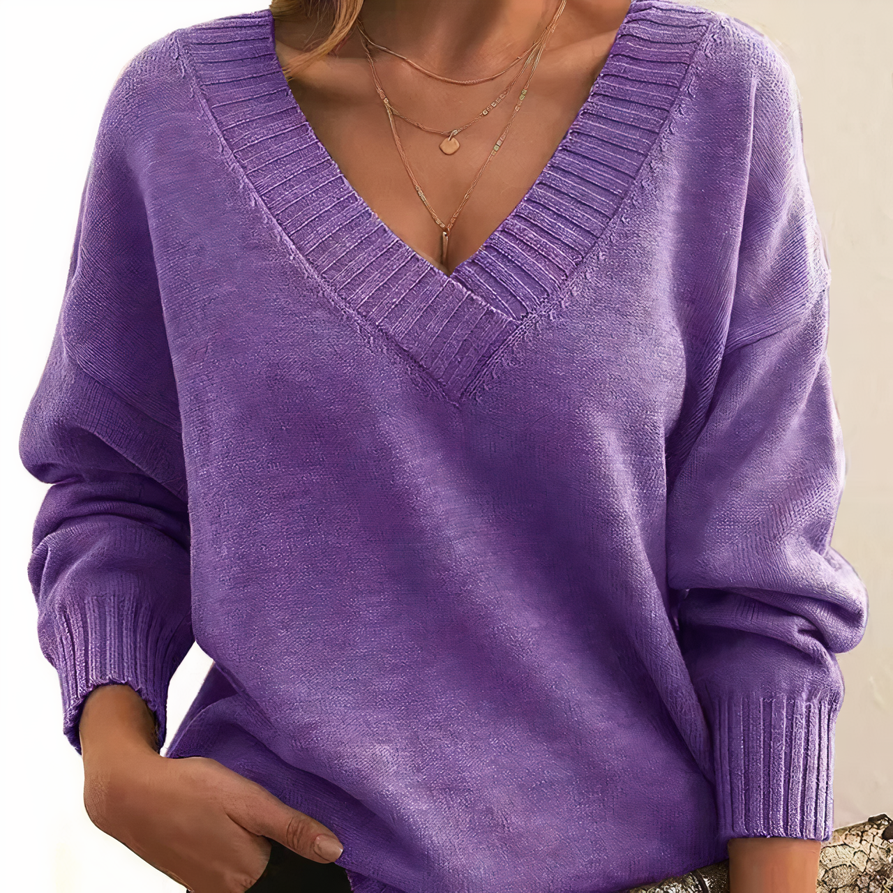 Damen - Pullover - V-Ausschnitt - Rippenbündchen - Modischer für jede Gelegenheit