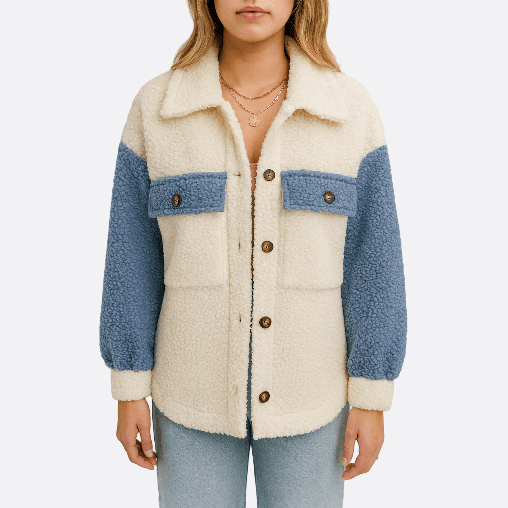 Damen - Farbblock Winterjacke - Wollmischung - Stilvolle & Warme Jacke für Die Kalte Jahreszeit