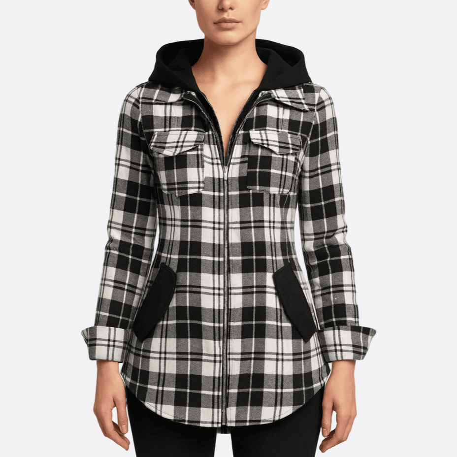 Damen - Flanell Jacke - Kapuze und Taschen - Bequeme, stylische Jacke für jede Gelegenheit