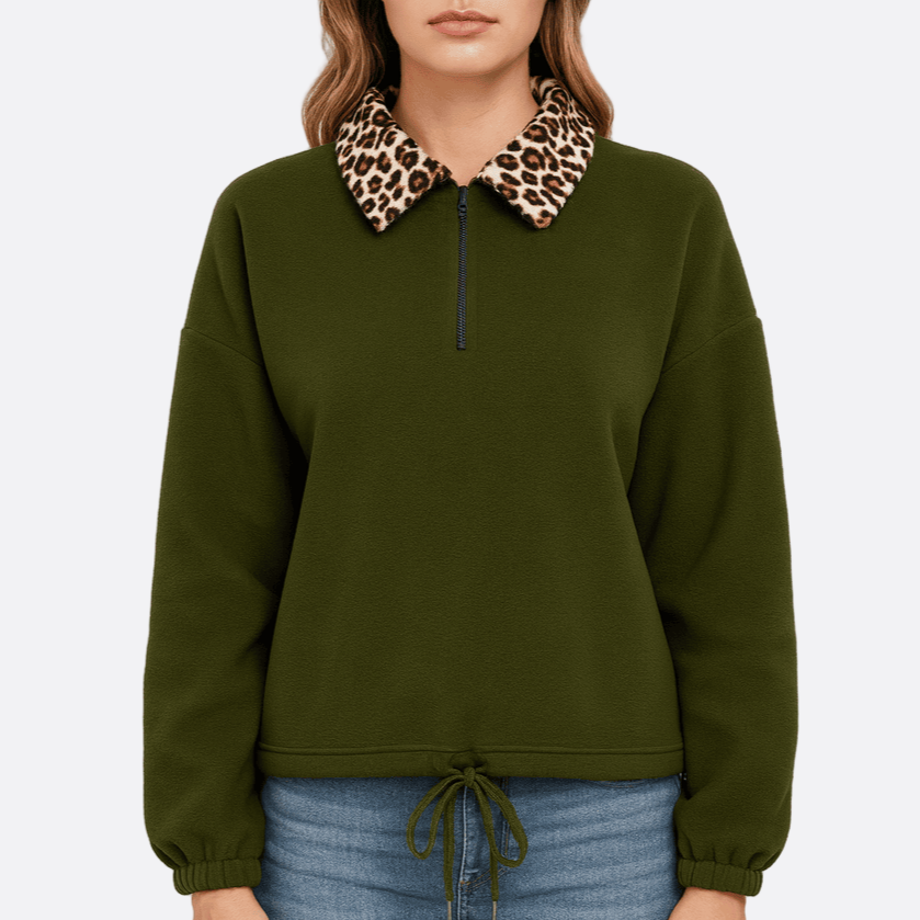 Damen - Fleece Pullover - Kunstfellkragen - Bequemer, warmer Sweatshirt für kalte Tage