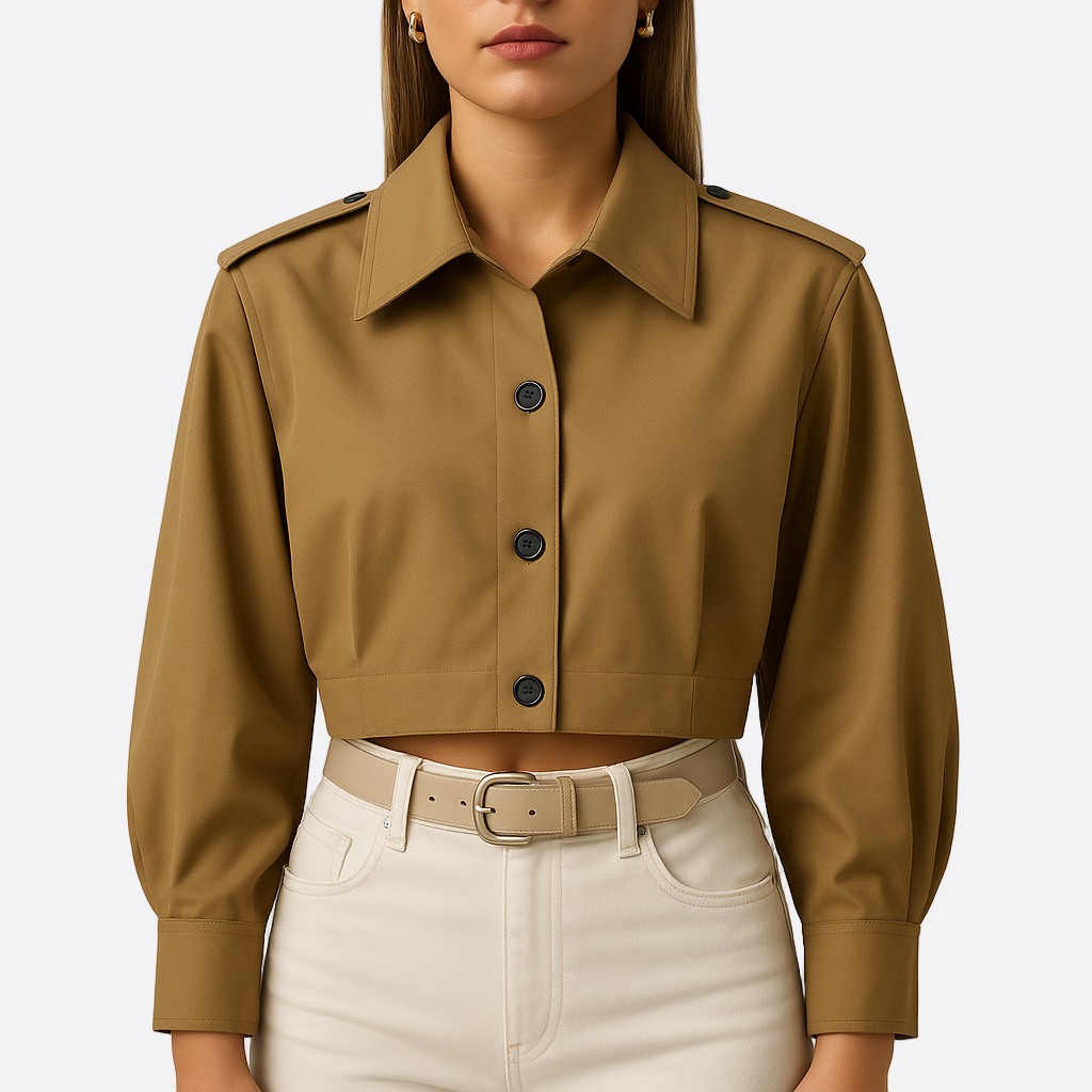 Damen - Gekürzte Jacke - Lockerer Passform - Knopfmanschetten - Stilvoll und Bequem für jeden Anlass