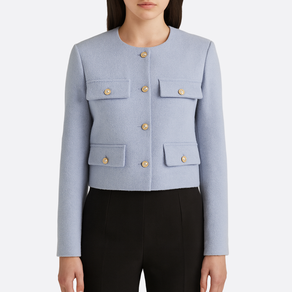 Damen - Gekürzte Strickjacke mit Taschen - Knopfleiste - Stilvolle und Bequeme Strickmode