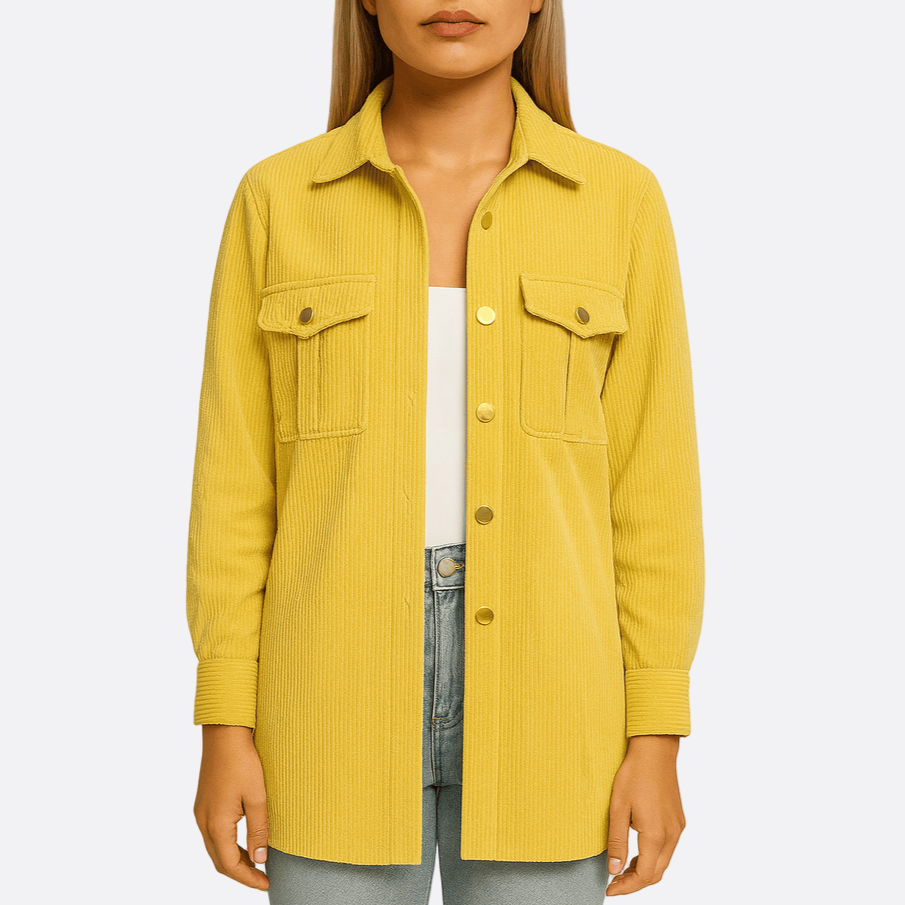 Damen - Gelbe Cordjacke - Klassischer Stil - Modische und Bequeme Oberbekleidung für jeden Anlass