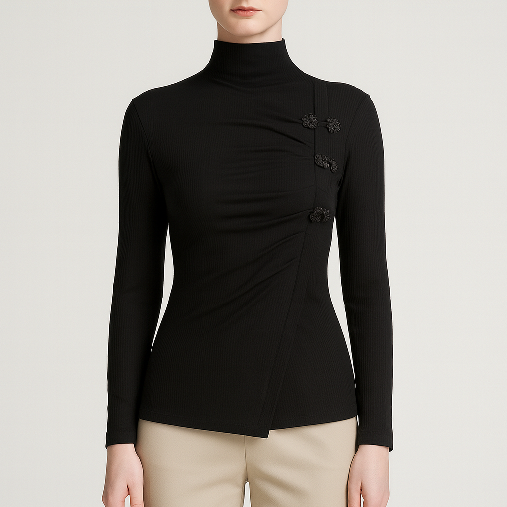 Damen - Gerippte Bluse - Schmaler Passform - Hochgeschlossenes Design für stilvolle Looks