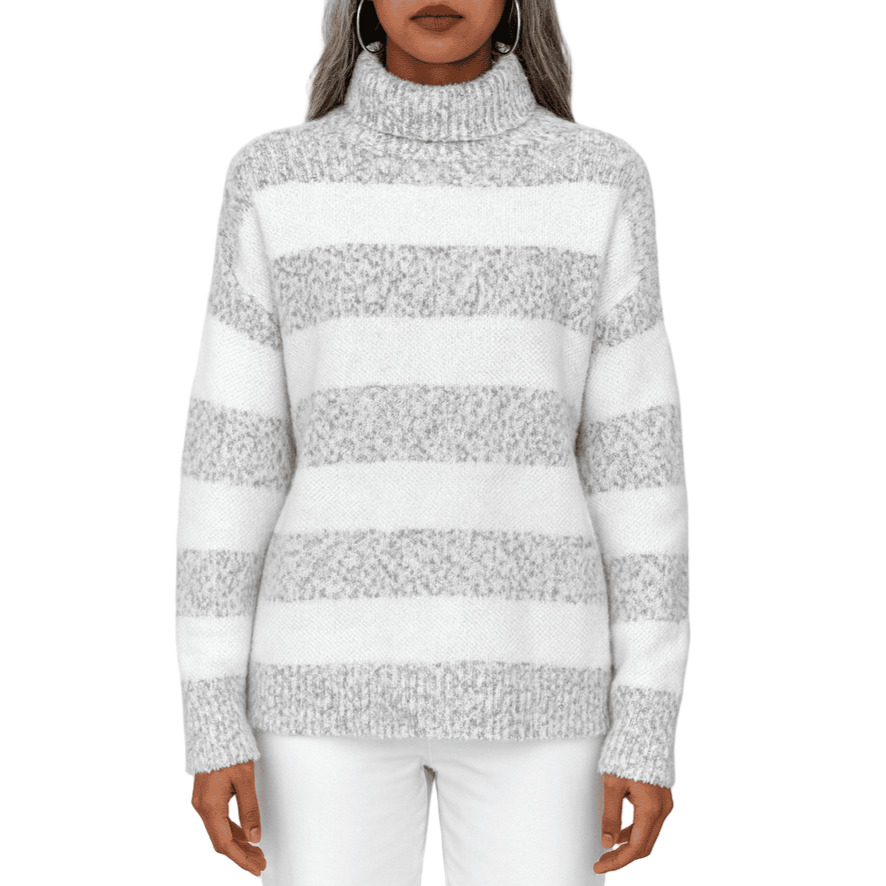 Damen - Gestreifter Rollkragenpullover - Hochwertiger Baumwolle - Bequemer Style - Perfekt für kalte Tage