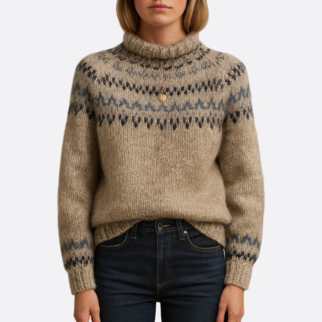 Damen - Grobstrick Pullover - Fair Isle Design - Bequemer Übergroßer Stil für kühle Tage
