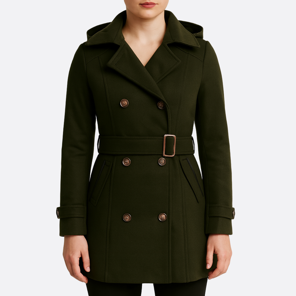 Damen - Hochwertiger mantel - Taillierter Schnitt mit Kapuze und Gürtel - Stilvoller Begleiter für kalte Tage