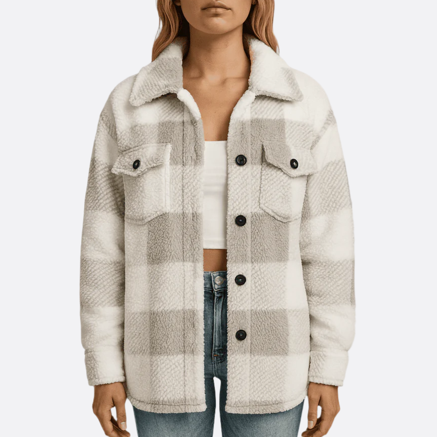 Damen - Jacke - Fleece - Karierter Look - Kuschelig & Warm - Perfekt für kalte Tage