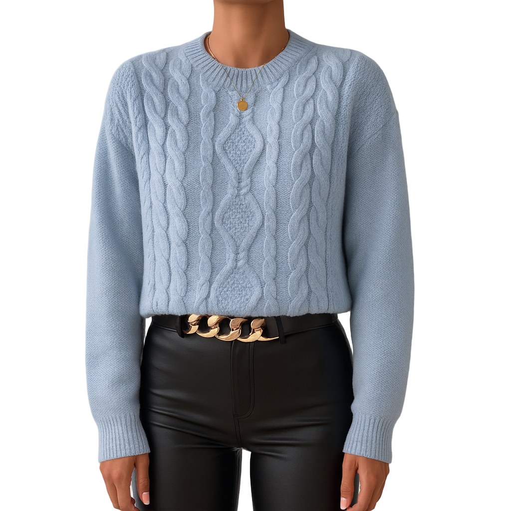 Damen - Kabelstrick Pullover - Weicher Baumwollmix - Rundhalsausschnitt für gemütliche Looks