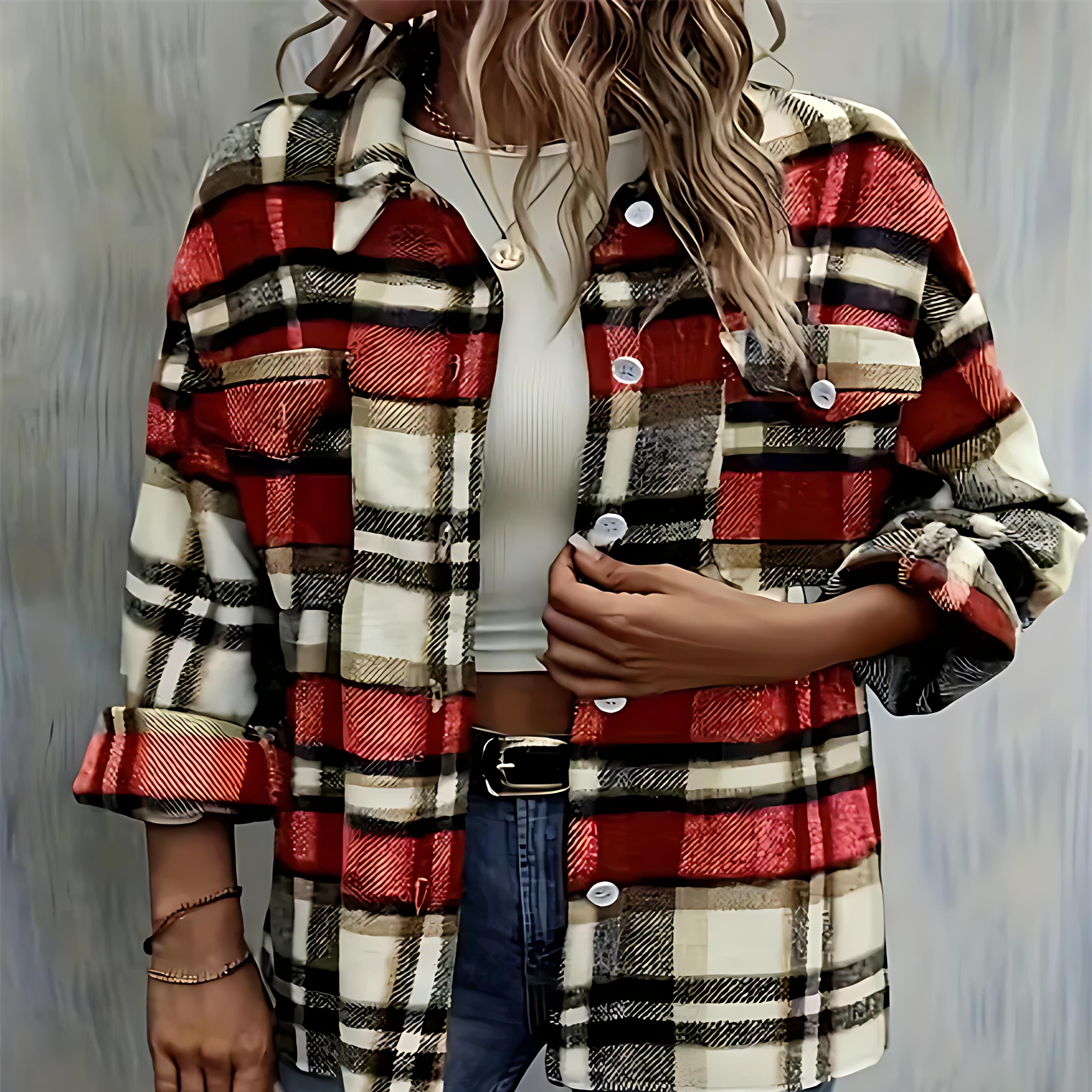 Damen - Karierte Hemdjacke - Weicher Stoff - Lässiger Stil für jeden Anlass