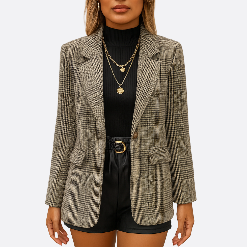 Damen - Karierter Winter Blazer - Maßgeschneidert - Wollmischung - Eleganter Look für die kalte Saison