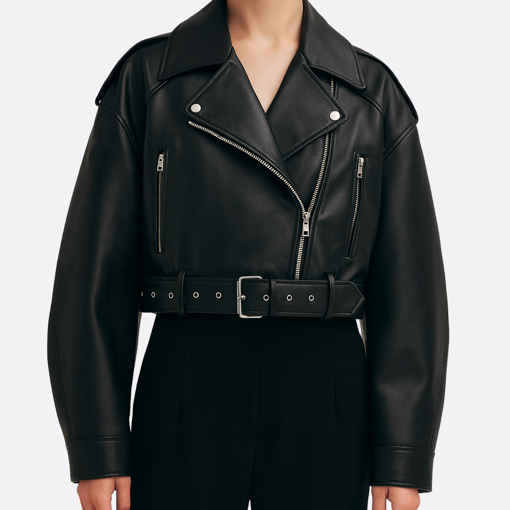 Damen - Klassische Bikerjacke - Hochwertiges Material - Lässiger Stil für jeden Anlass