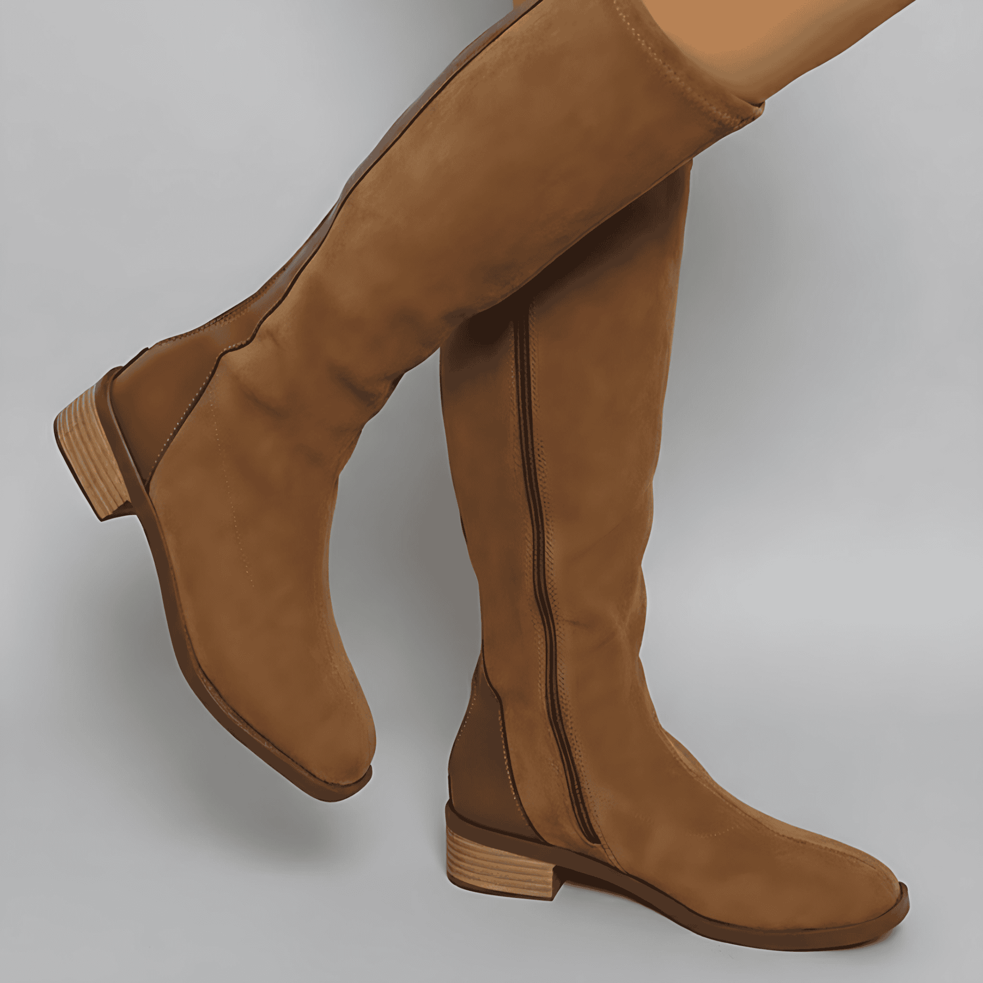 Damen - Klassische kniehohe Stiefel - Wildleder - Eleganter Blockabsatz für stilvolle Auftritte