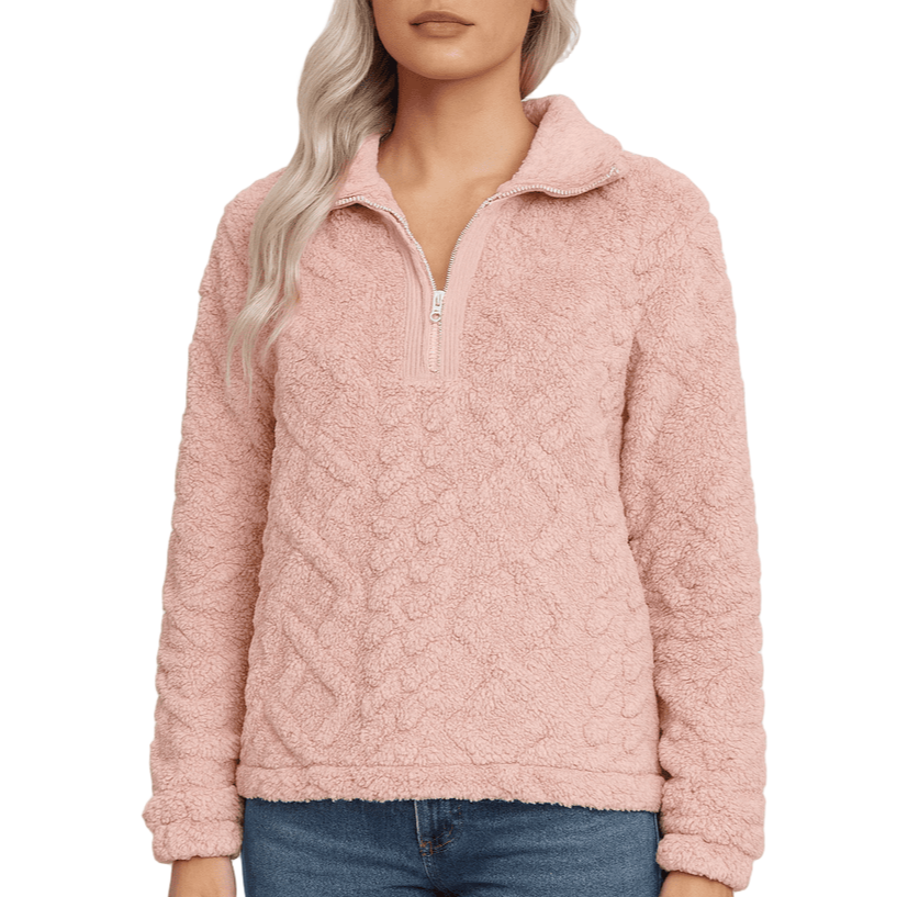 Damen - Kunstfell Pullover - Gesteppt mit Reißverschluss - Weich und Bequem für den Alltag