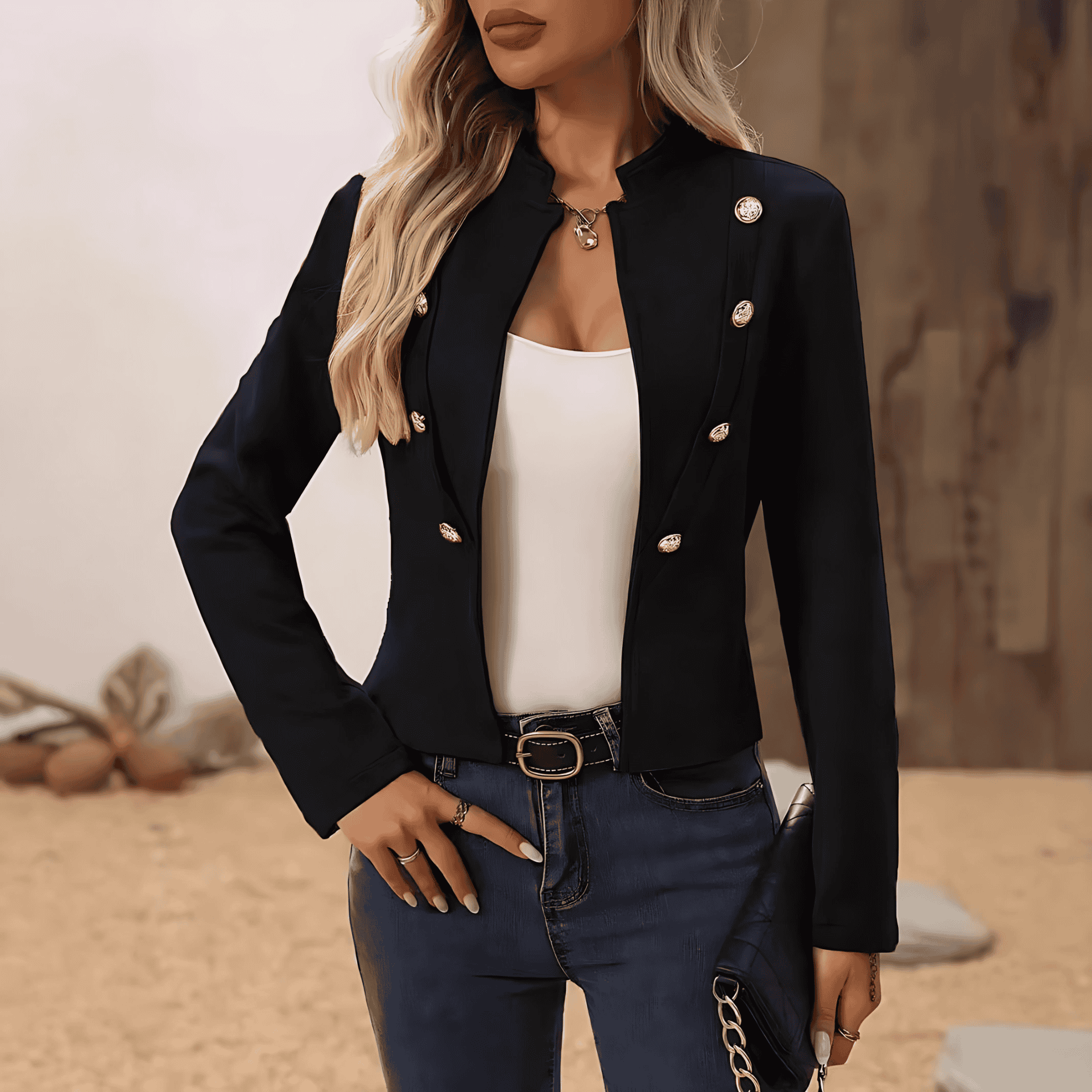 Damen - Kurzblazer - Knopfleiste mit Kragen - Stilvoller Look für jeden Anlass