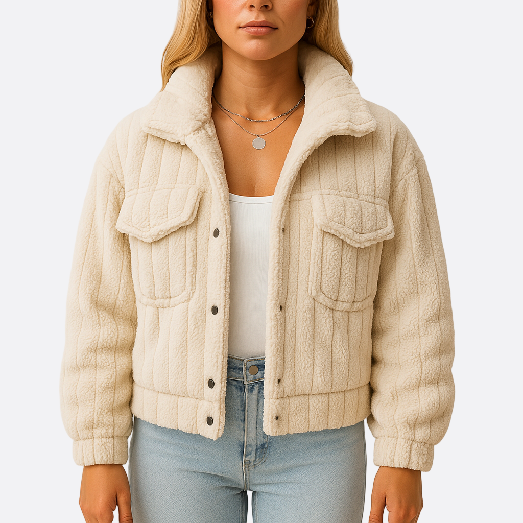 Damen - Kurzer Teddy Mantel - Wärmender Stoff - Cosy Style für kalte Tage