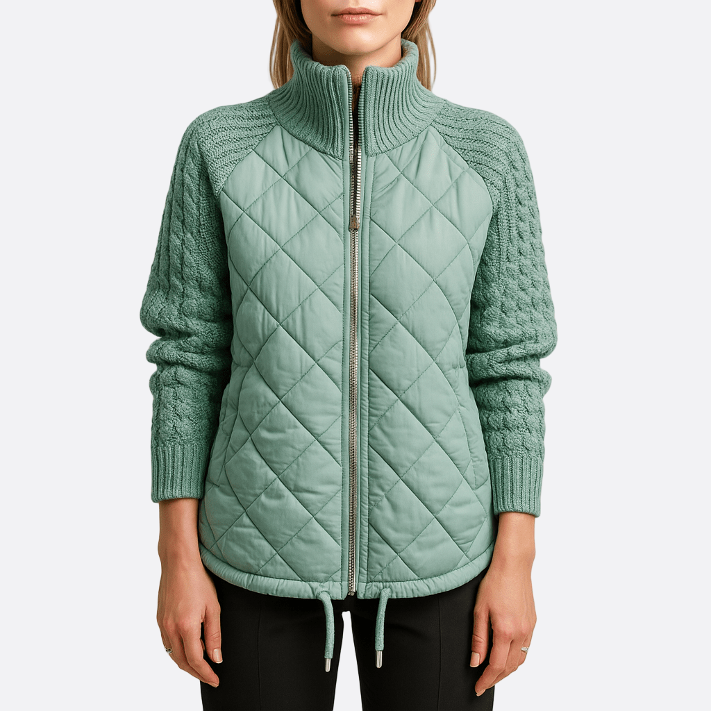 Damen - Kuschelige wattierte Jacke - Strickärmeln - Bequemer Winterstyle für kalte Tage