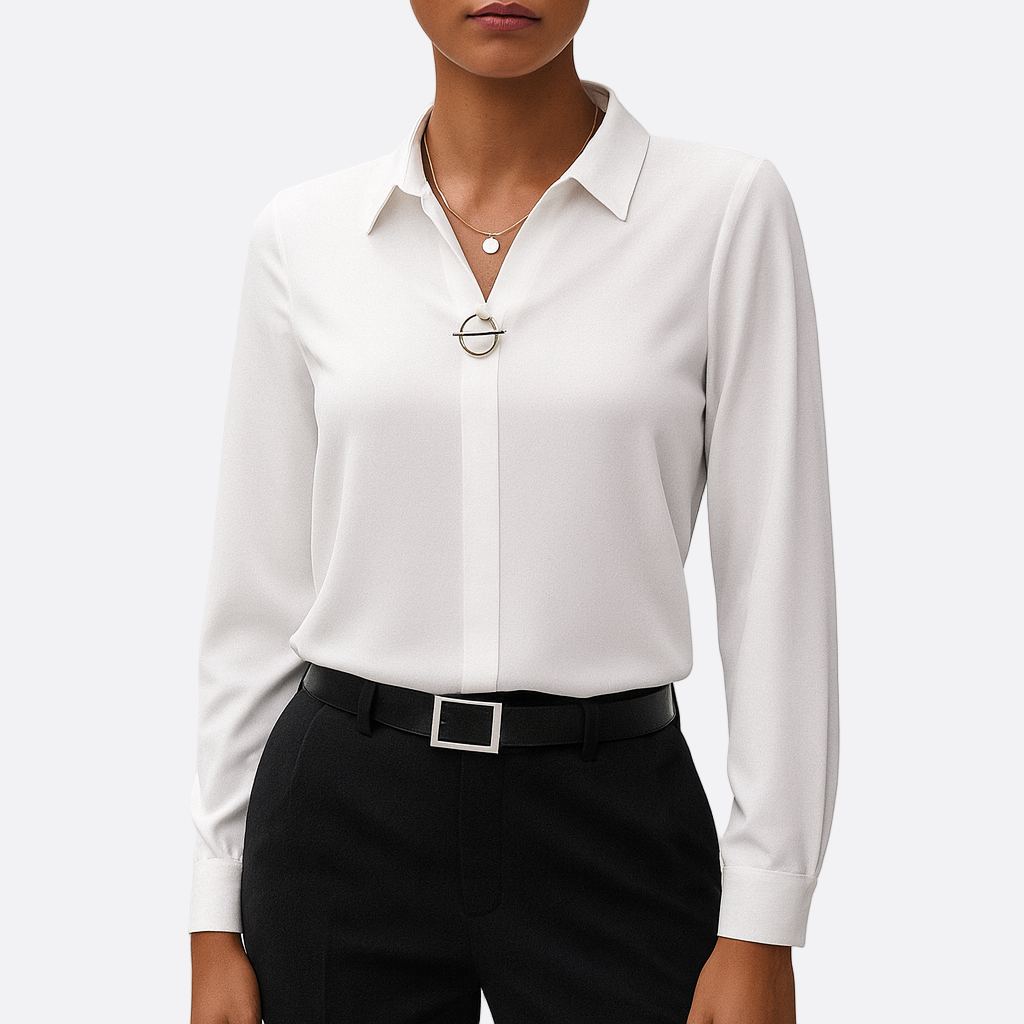 Damen - Langarmbluse - Kragen - Unifarbenes Design - Elegante Bluse für jeden Anlass