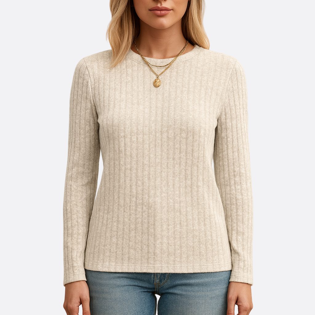 Damen - Langärmelige oberteil - Rundhalsausschnitt - Rippstruktur für stilvollen Komfort