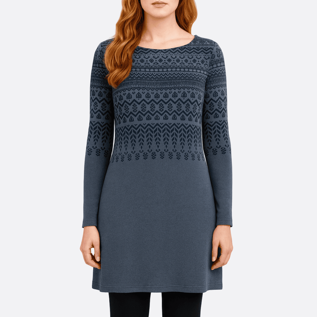 Damen - Langärmliges Kleid - Ethnischem Print - Gebürsteter Stoff für ultimativen Komfort