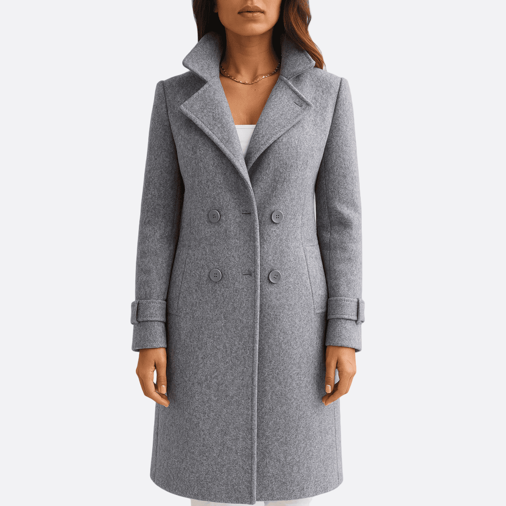 Damen - Langer zweireihiger Mantel mit strukturierten Aufschlägen - Eleganter stilvolle mantel