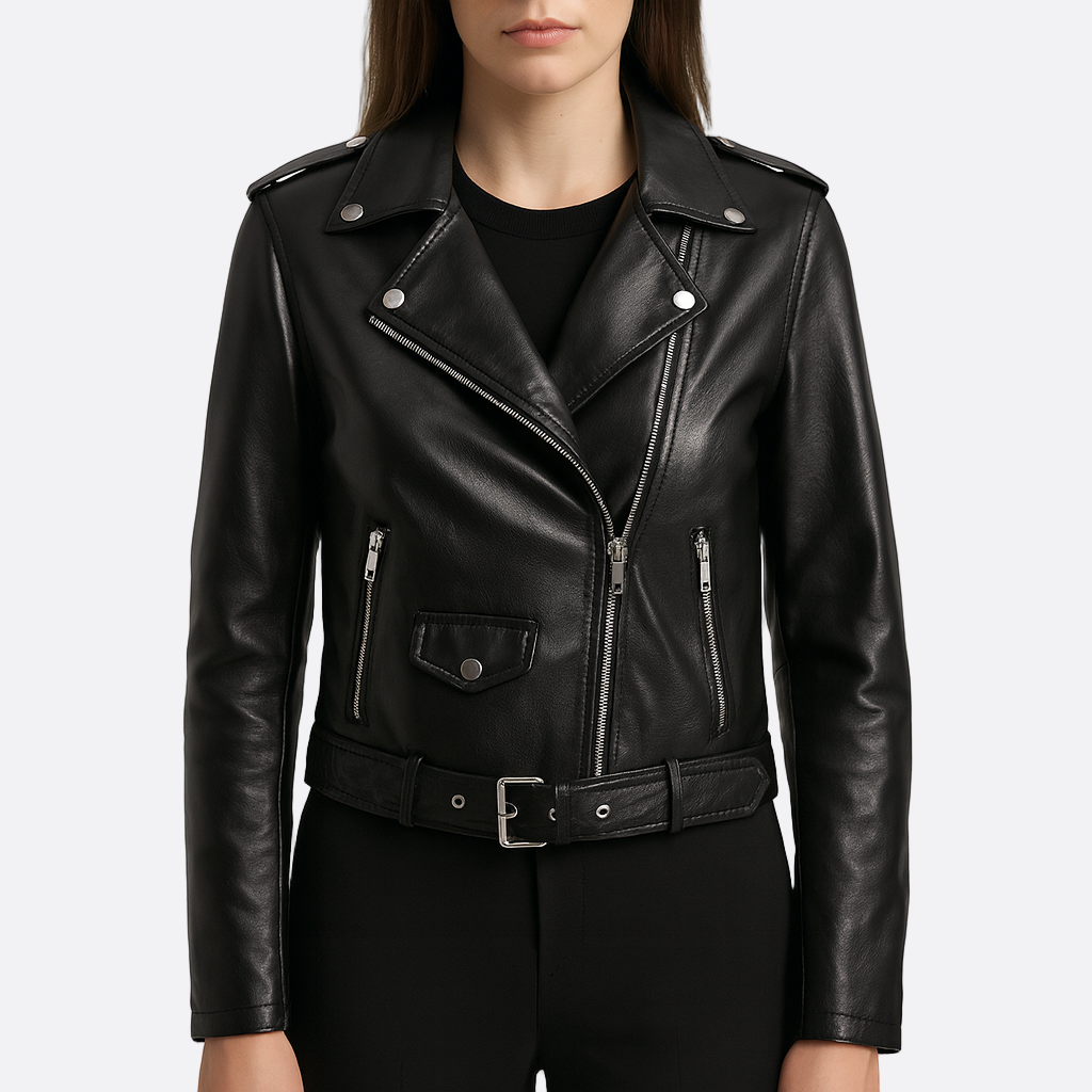 Damen - Lässige Biker Jacke - Reißverschluss-Stil - Stilvolle Freizeitmode für jedes Abenteuer