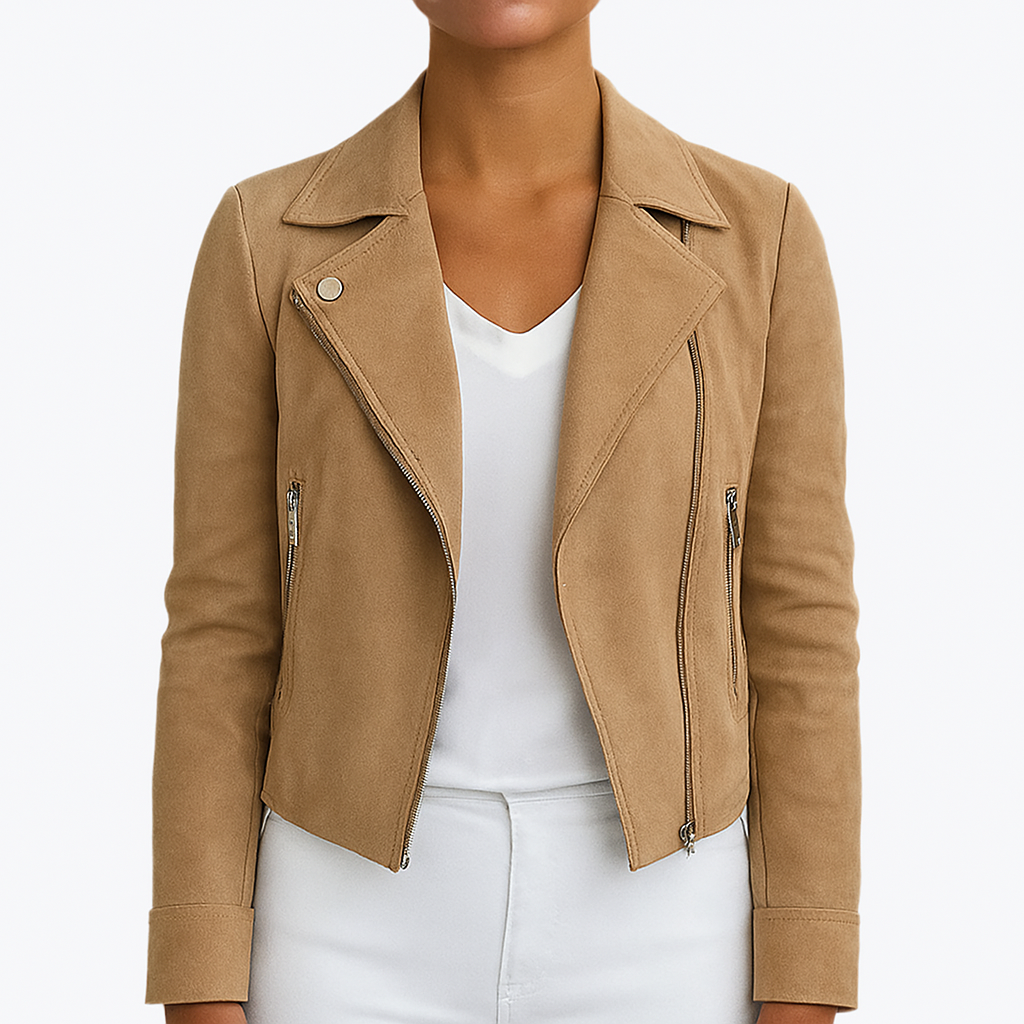 Damen - Jacke - Leder - Reißverschluss mit Knöpfen - Stilvolle Lederjacke für jeden Anlass