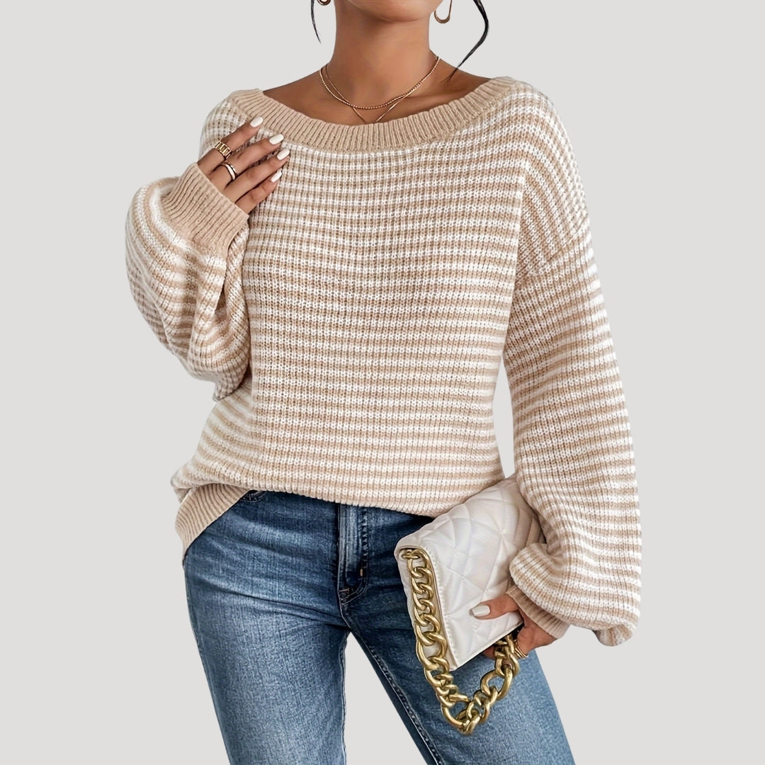 Damen - Gestreifter Strickpullover - Übergrößen - Weich und Bequem - Perfekt für jeden Anlass