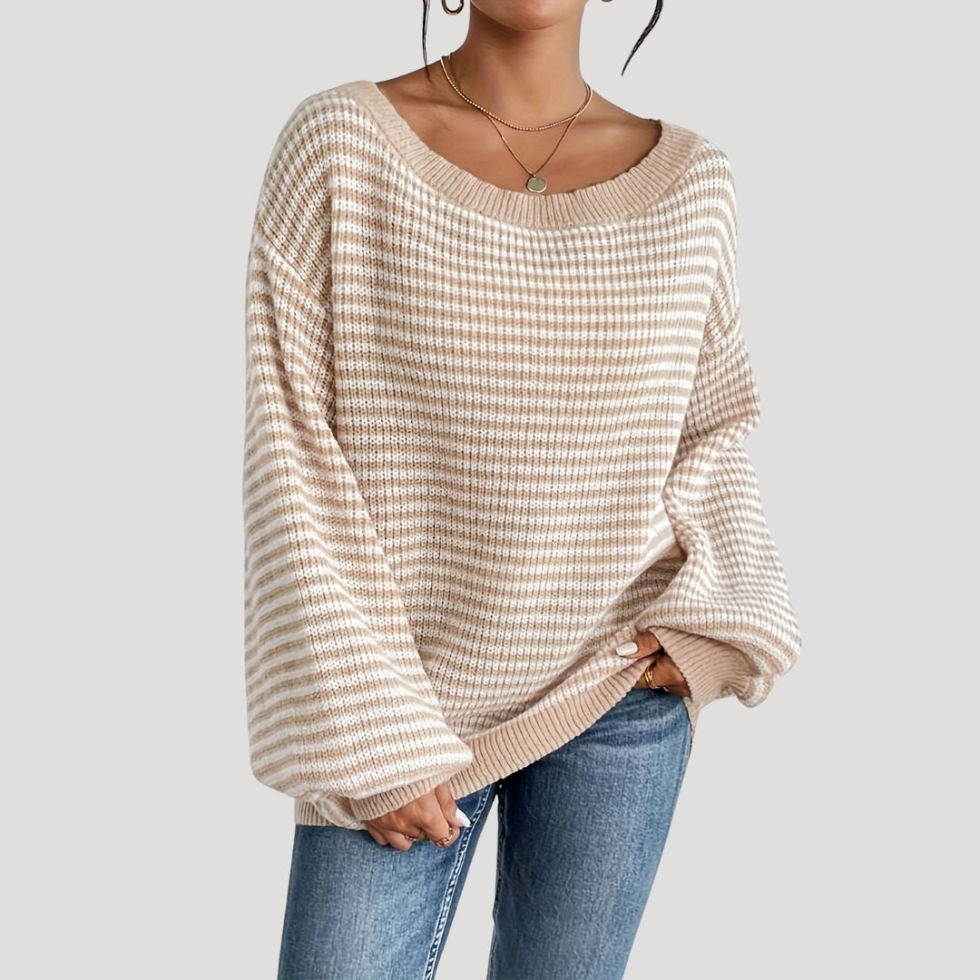 Damen - Gestreifter Strickpullover - Übergrößen - Weich und Bequem - Perfekt für jeden Anlass